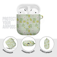 Hawaii Anthurium Tiare Pikake Lei AirPods Case Sage Green Lauhala Art Pattern