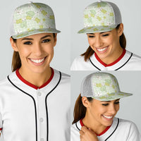 Hawaii Anthurium Tiare Pikake Lei Baseball Net Cap Sage Green Lauhala Art Pattern