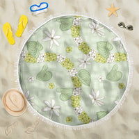 Hawaii Anthurium Tiare Pikake Lei Beach Blanket Sage Green Lauhala Art Pattern LT01 One Size 150cm Green - Polynesian Pride