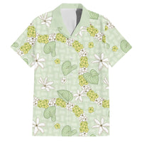 Hawaii Anthurium Tiare Pikake Lei Family Matching Long Sleeve Bodycon Dress and Hawaiian Shirt Sage Green Lauhala Art Pattern