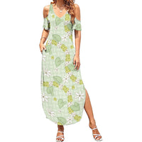 Hawaii Anthurium Tiare Pikake Lei Family Matching Summer Maxi Dress and Hawaiian Shirt Sage Green Lauhala Art Pattern