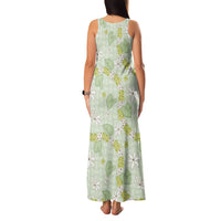 Hawaii Anthurium Tiare Pikake Lei Family Matching Tank Maxi Dress and Hawaiian Shirt Sage Green Lauhala Art Pattern