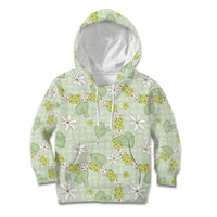 Hawaii Anthurium Tiare Pikake Lei Kid Hoodie Sage Green Lauhala Art Pattern
