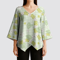 Hawaii Anthurium Tiare Pikake Lei Kimono Sleeve Blouse Sage Green Lauhala Art Pattern LT01 - Polynesian Pride