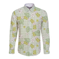 Hawaii Anthurium Tiare Pikake Lei Long Sleeve Button Shirt Sage Green Lauhala Art Pattern LT01 Unisex Green - Polynesian Pride