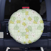 Hawaii Anthurium Tiare Pikake Lei Spare Tire Cover Sage Green Lauhala Art Pattern
