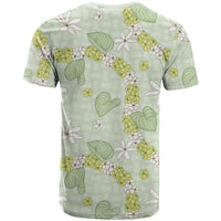 Hawaii Anthurium Tiare Pikake Lei T Shirt Sage Green Lauhala Art Pattern LT01 - Polynesian Pride