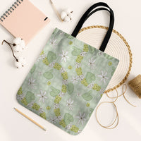 Hawaii Anthurium Tiare Pikake Lei Tote Bag Sage Green Lauhala Art Pattern LT01 Black Strap One Size Green - Polynesian Pride