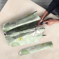 Hawaii Anthurium Tiare Pikake Lei Umbrella Sage Green Lauhala Art Pattern