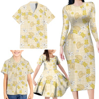 Hawaii Anthurium Tiare Pikake Lei Family Matching Long Sleeve Bodycon Dress and Hawaiian Shirt Melemele Lauhala Art Pattern