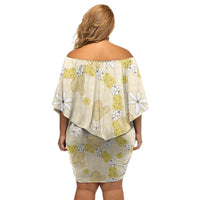 Hawaii Anthurium Tiare Pikake Lei Family Matching Off Shoulder Short Dress and Hawaiian Shirt Melemele Lauhala Art Pattern