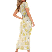 Hawaii Anthurium Tiare Pikake Lei Family Matching Short Sleeve Bodycon Dress and Hawaiian Shirt Melemele Lauhala Art Pattern