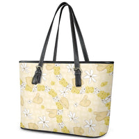 Hawaii Anthurium Tiare Pikake Lei Leather Tote Bag Melemele Lauhala Art Pattern