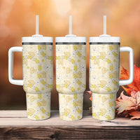 Hawaii Anthurium Tiare Pikake Lei Tumbler With Handle Melemele Lauhala Art Pattern