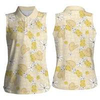 Hawaii Anthurium Tiare Pikake Lei Women Sleeveless Polo Shirt Melemele Lauhala Art Pattern