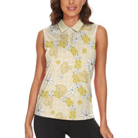 Hawaii Anthurium Tiare Pikake Lei Women Sleeveless Polo Shirt Melemele Lauhala Art Pattern