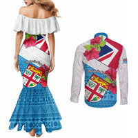 Fiji Day Couples Matching Mermaid Dress and Long Sleeve Button Shirts Fijian Hibiscus Special Version LT01 - Polynesian Pride