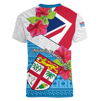 Fiji Day Women V Neck T Shirt Fijian Hibiscus Special Version LT01 - Polynesian Pride