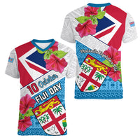 Fiji Day Women V Neck T Shirt Fijian Hibiscus Special Version LT01 - Polynesian Pride