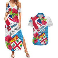 Personalised Fiji Day Couples Matching Summer Maxi Dress and Hawaiian Shirt Fijian Hibiscus Special Version LT01 White - Polynesian Pride