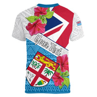 Personalised Fiji Day Women V Neck T Shirt Fijian Hibiscus Special Version LT01 - Polynesian Pride