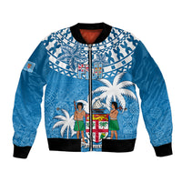 Fiji Bomber Jacket Bula Fijian Tapa Pattern LT01 Unisex Blue - Polynesian Pride