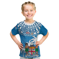 Personalised Fiji Kid T Shirt Bula Fijian Tapa Pattern LT01 Blue - Polynesian Pride