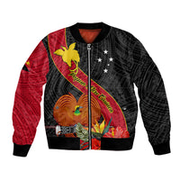 Personalised Papua New Guinea Bomber Jacket Bird Of Paradise With Tropical Flower LT01 Unisex Black - Polynesian Pride