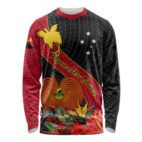Personalised Papua New Guinea Long Sleeve Shirt Bird Of Paradise With Tropical Flower LT01