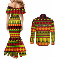 Custom Hawaii Christmas Couples Matching Mermaid Dress and Long Sleeve Button Shirt Hawaiian Quilt Pattern Reggae Version LT01 - Polynesian Pride
