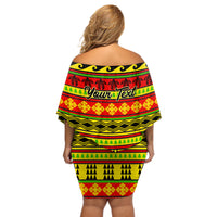 Custom Hawaii Christmas Off Shoulder Short Dress Hawaiian Quilt Pattern Reggae Version LT01 - Polynesian Pride