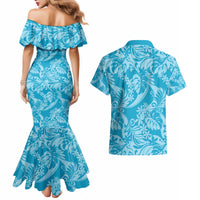 Tahiti Ninamu Tiare Floral Couples Matching Mermaid Dress and Hawaiian Shirt Monstera Palm Tropical Leaves - Polynesian Pride