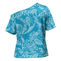 Tahiti Ninamu Tiare Floral Cross Shoulder Shirt Monstera Palm Tropical Leaves - Polynesian Pride