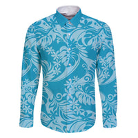 Tahiti Ninamu Tiare Floral Family Matching Long Sleeve Bodycon Dress and Hawaiian Shirt Monstera Palm Tropical Leaves - Polynesian Pride