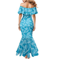 Tahiti Ninamu Tiare Floral Family Matching Mermaid Dress and Hawaiian Shirt Monstera Palm Tropical Leaves - Polynesian Pride