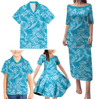 Tahiti Ninamu Tiare Floral Family Matching Puletasi and Hawaiian Shirt Monstera Palm Tropical Leaves - Polynesian Pride