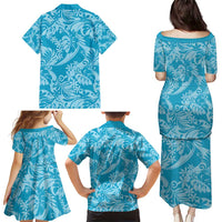 Tahiti Ninamu Tiare Floral Family Matching Puletasi and Hawaiian Shirt Monstera Palm Tropical Leaves - Polynesian Pride