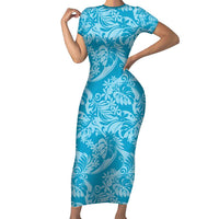 Tahiti Ninamu Tiare Floral Family Matching Short Sleeve Bodycon Dress and Hawaiian Shirt Monstera Palm Tropical Leaves - Polynesian Pride
