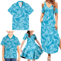 Tahiti Ninamu Tiare Floral Family Matching Summer Maxi Dress and Hawaiian Shirt Monstera Palm Tropical Leaves - Polynesian Pride