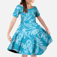 Tahiti Ninamu Tiare Floral Kid Short Sleeve Dress Monstera Palm Tropical Leaves - Polynesian Pride
