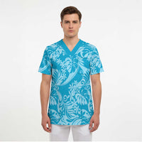 Tahiti Ninamu Tiare Floral Scrub Top Monstera Palm Tropical Leaves - Polynesian Pride