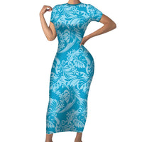 Tahiti Ninamu Tiare Floral Short Sleeve Bodycon Dress Monstera Palm Tropical Leaves - Polynesian Pride