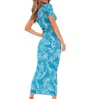 Tahiti Ninamu Tiare Floral Short Sleeve Bodycon Dress Monstera Palm Tropical Leaves - Polynesian Pride