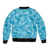 Tahiti Ninamu Tiare Floral Sleeve Zip Bomber Jacket Monstera Palm Tropical Leaves - Polynesian Pride