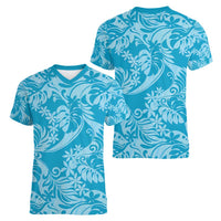 Tahiti Ninamu Tiare Floral Women V-Neck T-Shirt Monstera Palm Tropical Leaves - Polynesian Pride