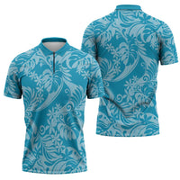 Tahiti Ninamu Tiare Floral Zipper Polo Shirt Monstera Palm Tropical Leaves - Polynesian Pride