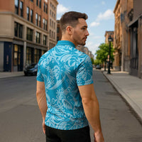 Tahiti Ninamu Tiare Floral Zipper Polo Shirt Monstera Palm Tropical Leaves - Polynesian Pride