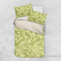 Tahiti Olive Tiare Floral Bedding Set Monstera Palm Tropical Leaves - Polynesian Pride