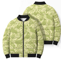 Tahiti Olive Tiare Floral Bomber Puffer Jacket Monstera Palm Tropical Leaves - Polynesian Pride