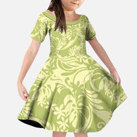 Tahiti Olive Tiare Floral Family Matching Long Sleeve Bodycon Dress and Hawaiian Shirt Monstera Palm Tropical Leaves - Polynesian Pride